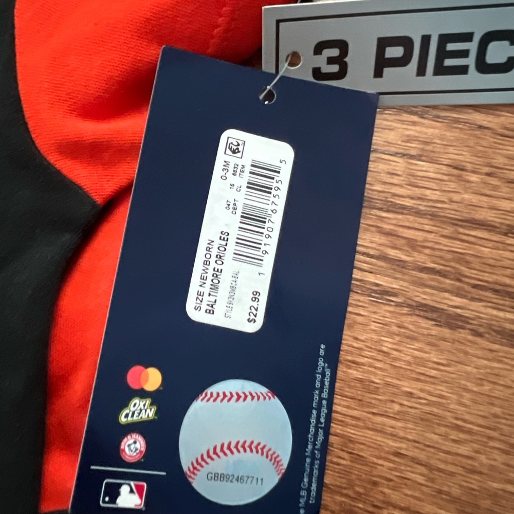 NWT Baltimore Orioles Baby Bodysuit Set - Black and Orange - Picture 2 of 5